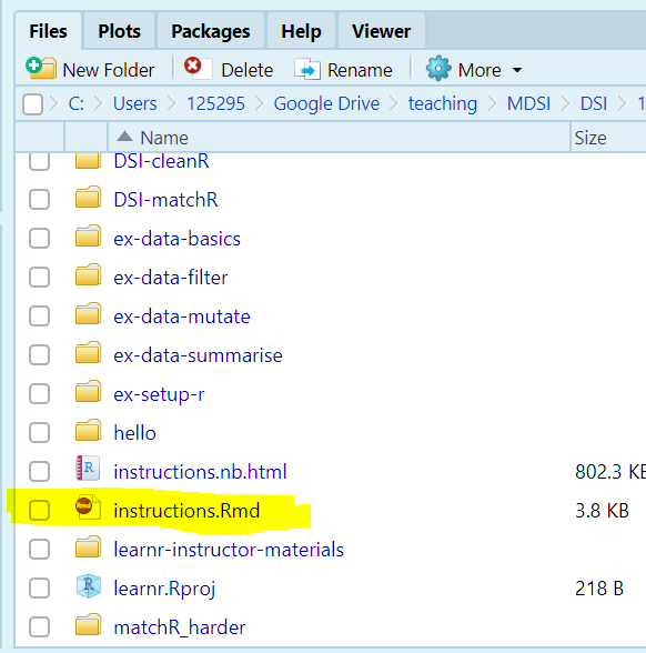 Shows file pane in RStudio with ‘instructions.Rmd’ highlighted